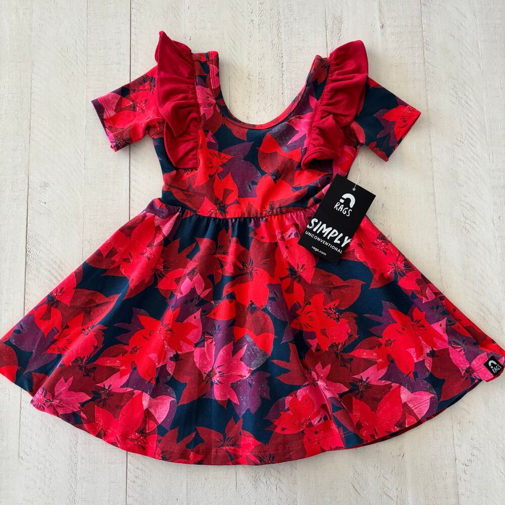 NWT Rags to Raches Cotton Modal Blend Poinsettia Dress Size 2T